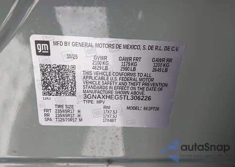 2026 Chevrolet Equinox Fwd Lt z USA, uszkodzony, nr VIN 3GNAXHEG5TL306226